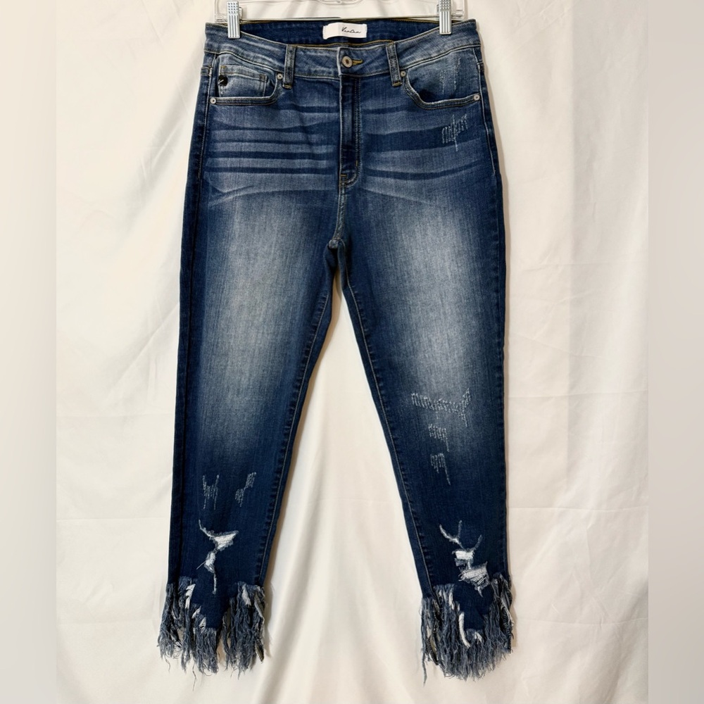 KanCan Ankle Length Distressed High Rise Skinny Jeans With Raw Frayed Hem Sz 13 - Picture 4 of 13